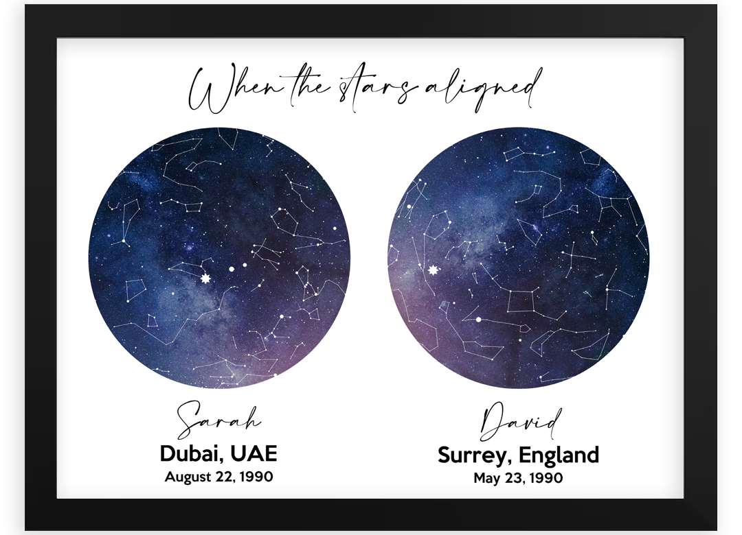 custom 2 star map framed dubai abu dhabi