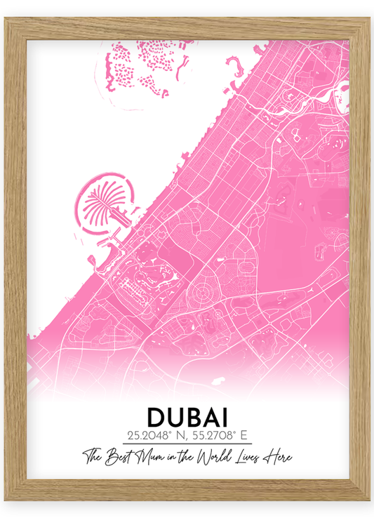 Personalised Dubai Street Map Print – Mother’s Day Gift for Mum, Custom City Map Artwork
