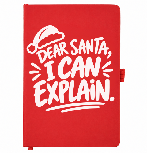 red A5 Christmas notebook with white design, Dear Santa, I Can Explain Notebook