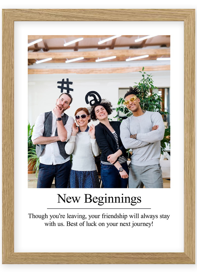 Personalised farewell photo print showcasing one cherished photo for a colleague leaving gift, perfect for retirement or special occasions.