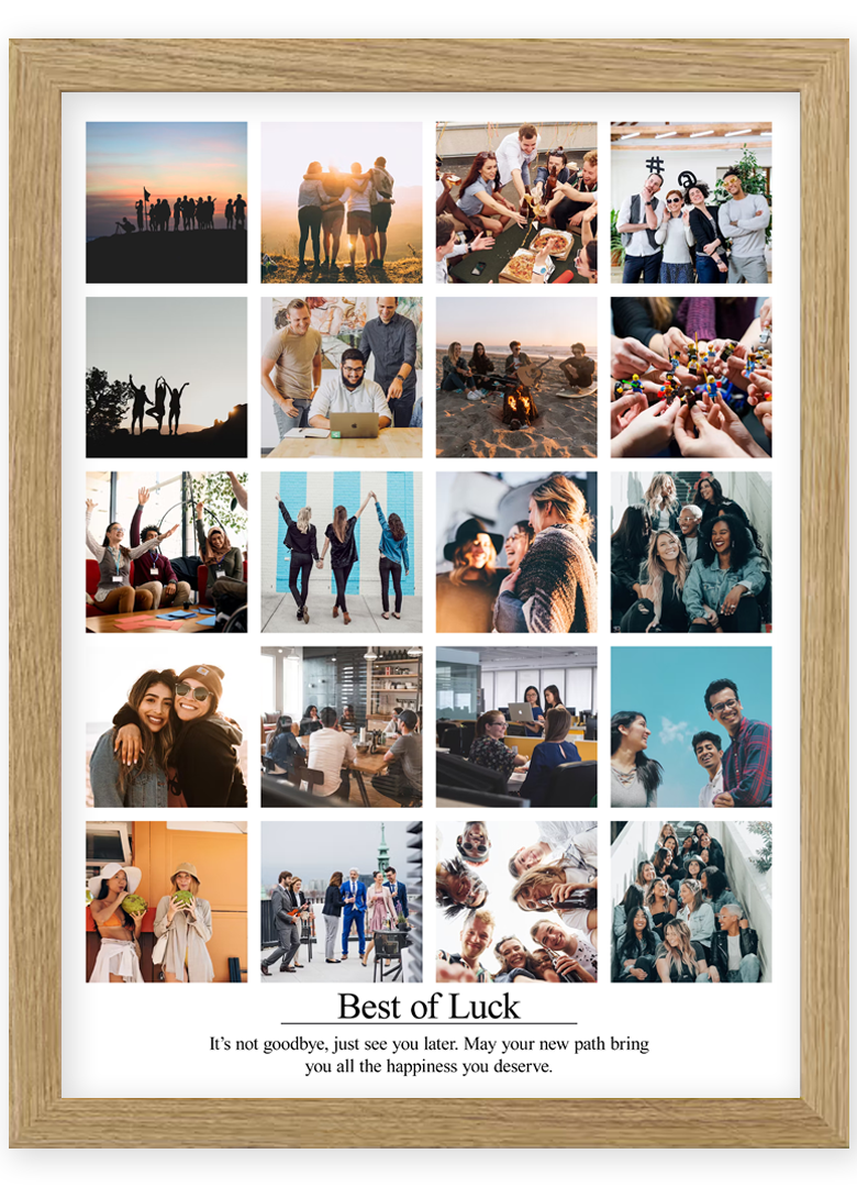 Personalised farewell photo print showcasing one cherished photo for a colleague leaving gift, perfect for retirement or special occasions collage
