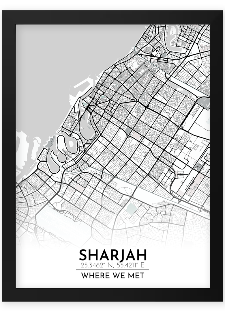 custom personalised street city location map custom location sign framed print birthday leaving gift dubai uae abu dhabi distance sign birthday anniversary present sharjah street