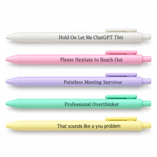 Five funny quote pens in pastel colours
