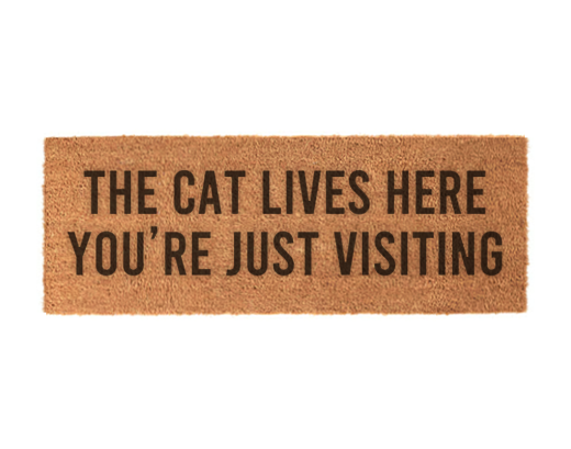 The Cat Lives Here You're Just Visiting Tiny Doormat 15x40cm