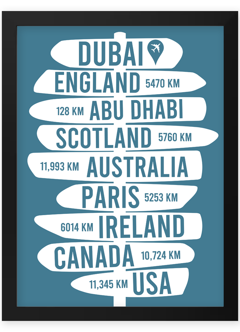 custom location sign framed print birthday leaving gift dubai uae abu dhabi distance sign birthday anniversary present