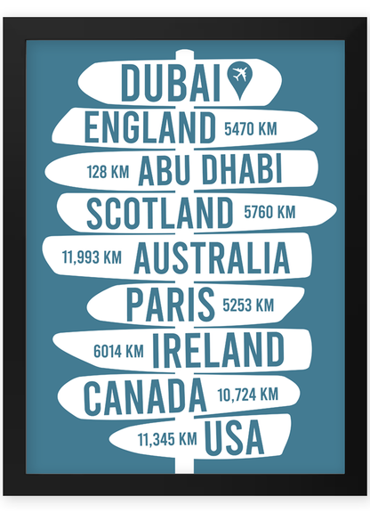 custom location sign framed print birthday leaving gift dubai uae abu dhabi distance sign birthday anniversary present