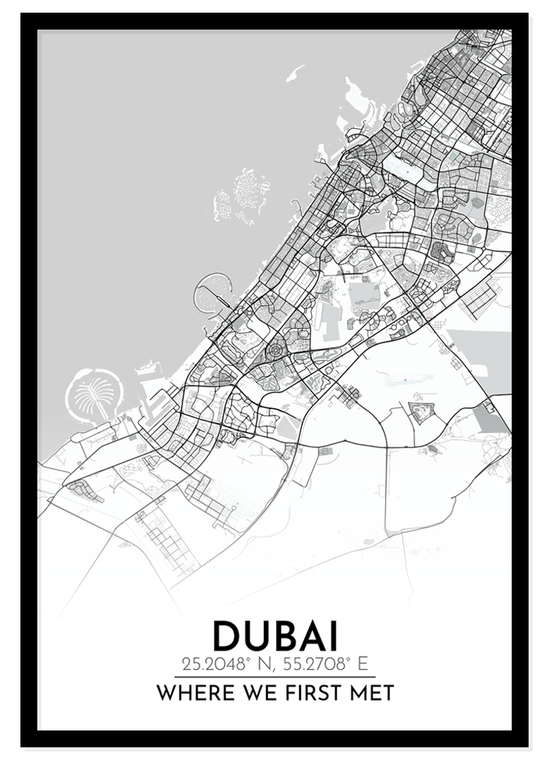 custom personalised street city location map custom location sign framed print birthday leaving gift dubai uae abu dhabi distance sign birthday anniversary present dubai street