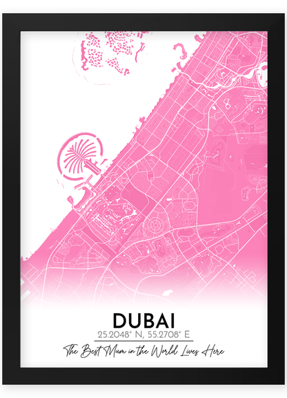  Personalised Dubai Street Map Print – Mother’s Day Gift for Mum, Custom City Map Artwork