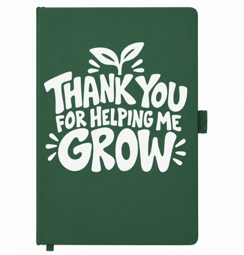 Dark green A5 teacher notebook reading Thank You for Helping Me Grow