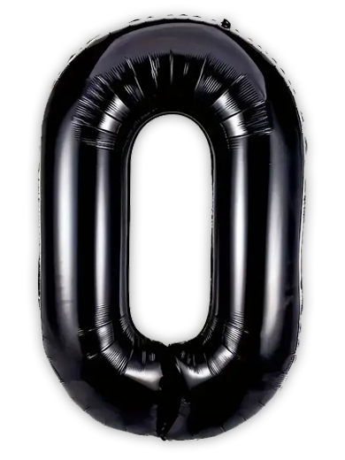 Black Number 0 Balloon – 40" Foil (Uninflated with Straw)