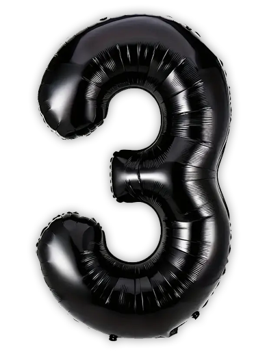Number 3 Balloon Black Colour