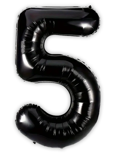 Black Number 5 Balloon – 40" Foil (Uninflated with Straw)