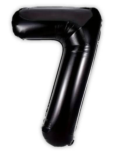 Black Number 7 Balloon – 40" Foil (Uninflated with Straw)