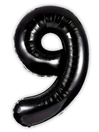 Black Number 9 Balloon – 40" Foil (Uninflated with Straw)