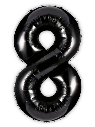 Black Number 8 Balloon – 40" Foil (Uninflated with Straw)