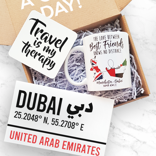 travel gift box sign him her dubai abu dhabi uae custom birthday mug eye mask