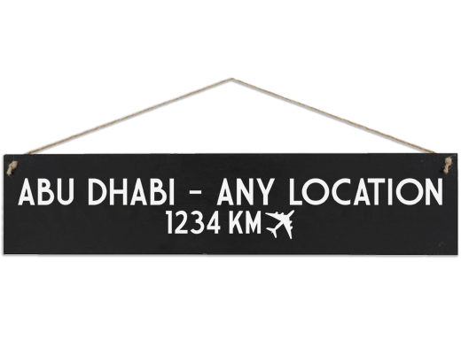 abu dhabi location wooden sign